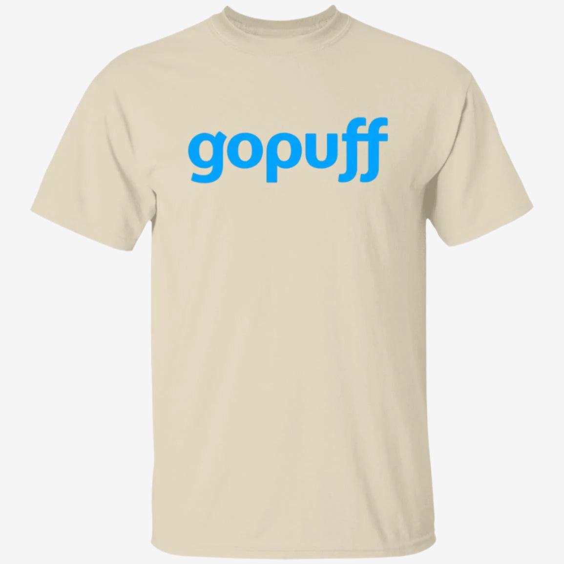 Mens Yellow Gopuff Blue Logo T Shirt Food Delivery Merch, Front