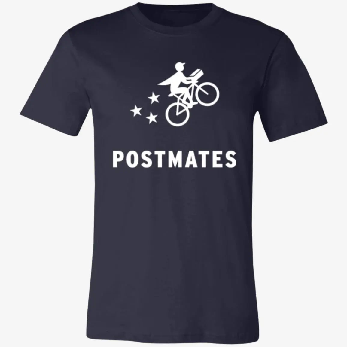 Womens Blue Postmates White Logo T Shirt Food Delivery Merch, Front