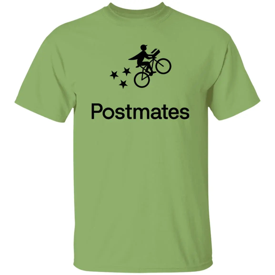 Mens green Postmates Black Logo T Shirt Food Delivery Merch, Front