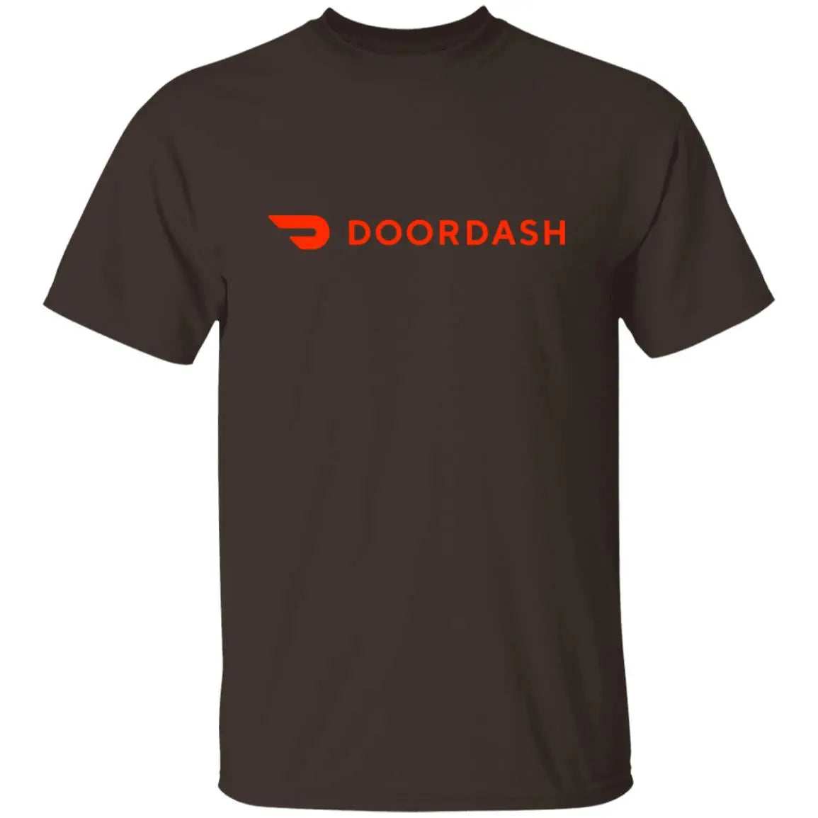 Mens Brown Doordash Red Logo T Shirt Food Delivery Merch, Front