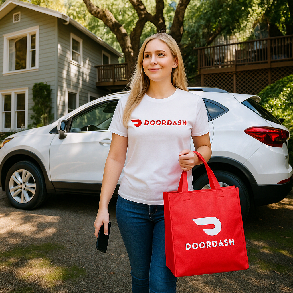 womens white doordash t shirt, front