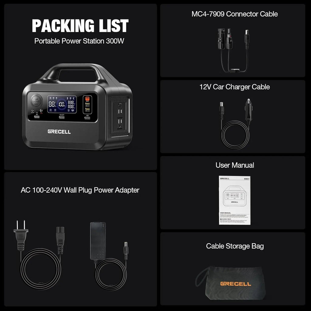 GRECELL Portable Power Station 300W, 230Wh LiFePO4 (LFP) Battery, 1.5hrs Fast Charging, 2 Up to 300W(Peak 600W) AC Outlets, Solar Generator for Outdoor Camping/RVs/Home Use (Not For Purchase) Amazon Only!