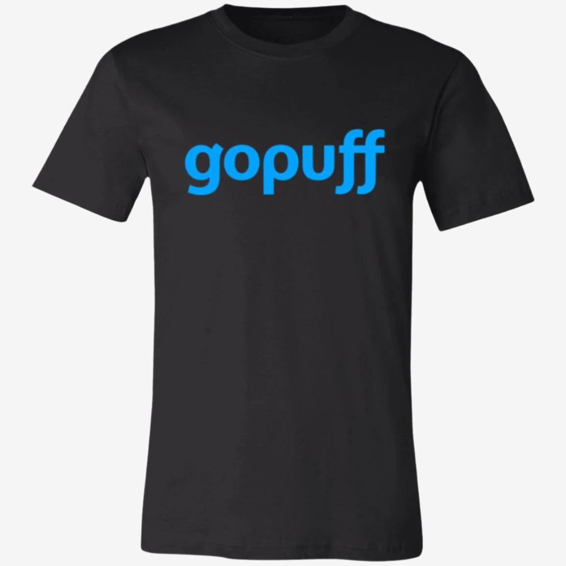 Womens Black Gopuff Blue Logo T Shirt Food Delivery Merch, Front