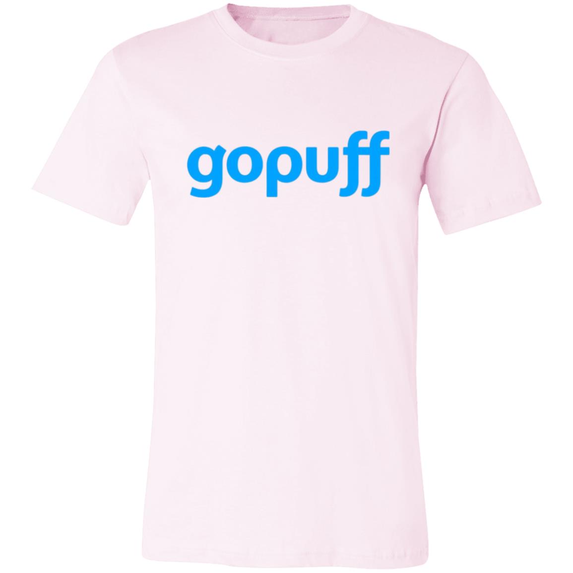 Womens Pink Gopuff Blue Logo T Shirt Food Delivery Merch, Front