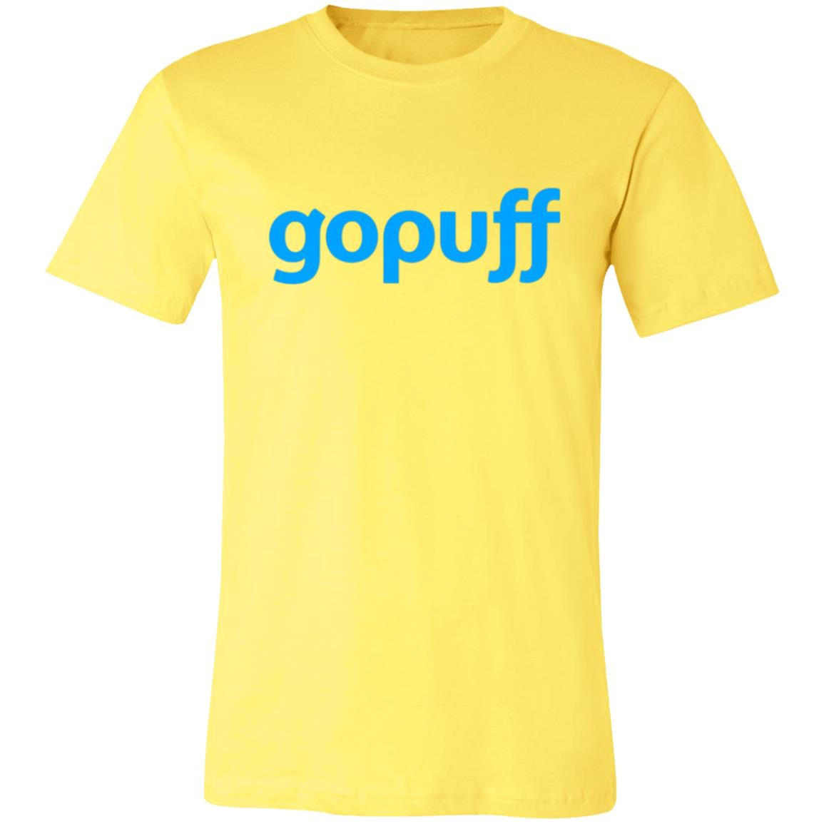 Womens Yellow Gopuff Blue Logo T Shirt Food Delivery Merch, Front