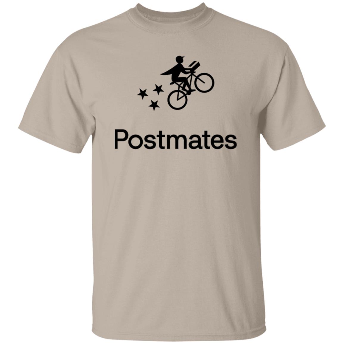 Mens Brown Postmates Black Logo T Shirt Food Delivery Merch, Front