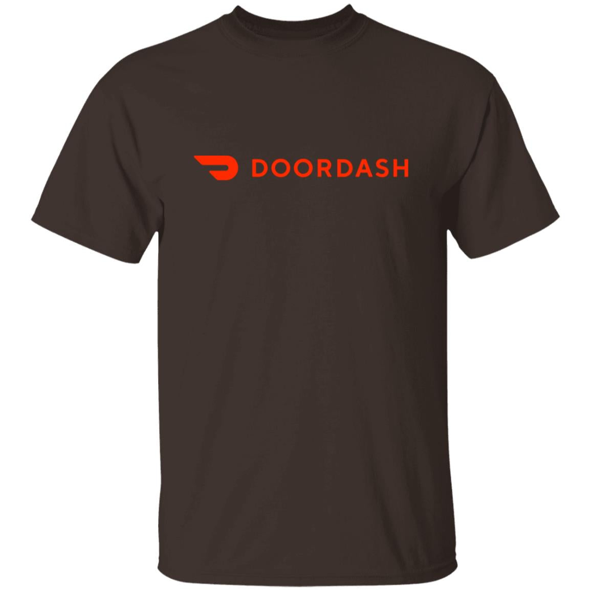 Mens Brown Doordash Red Logo T Shirt Food Delivery Merch, Front