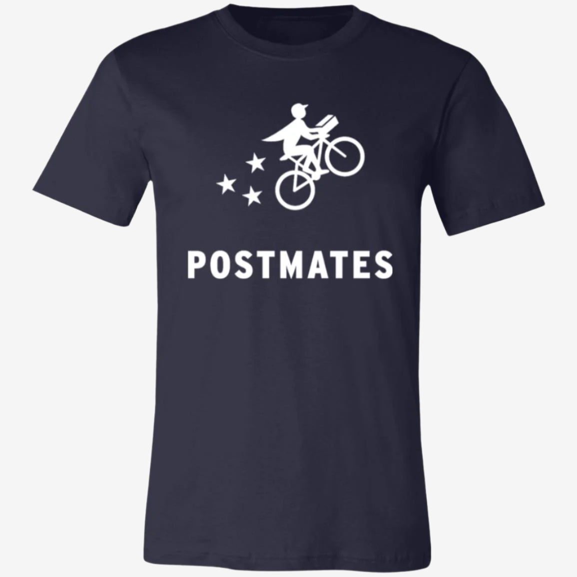 Womens Blue Postmates White Logo T Shirt Food Delivery Merch, Front