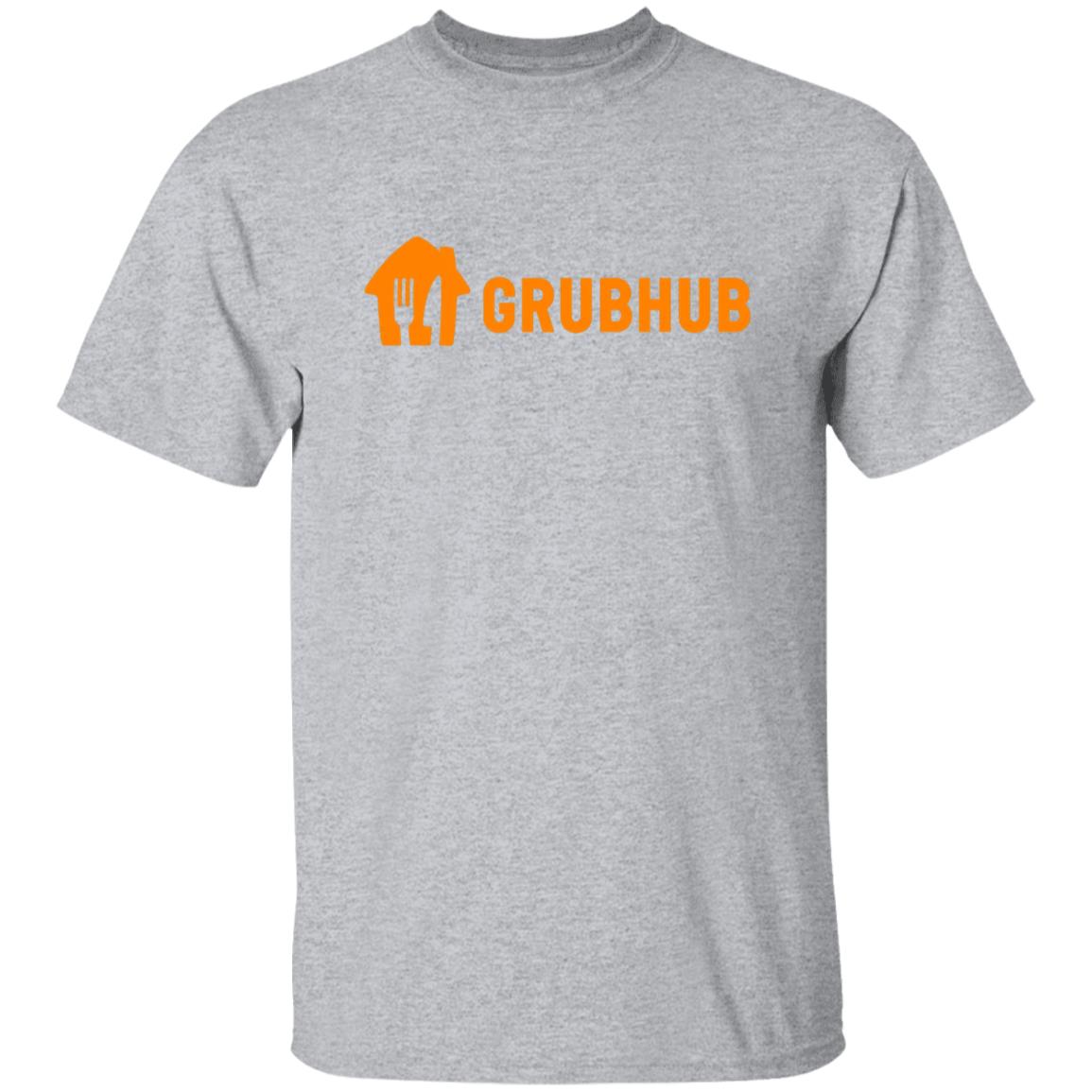 Mens Grey Grubhub Orange Logo T Shirt Food Delivery Merch, Front
