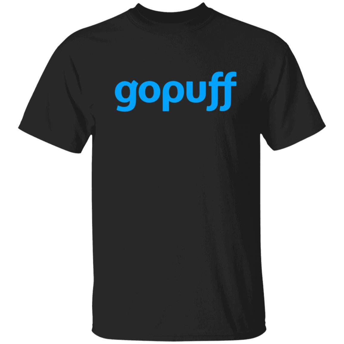 Mens Black Gopuff Blue Logo T Shirt Food Delivery Merch, Front
