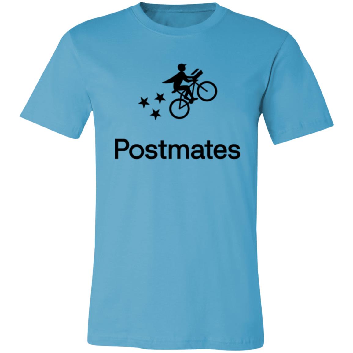Womens Blue Postmates Black Logo T Shirt Food Delivery Merch, Front