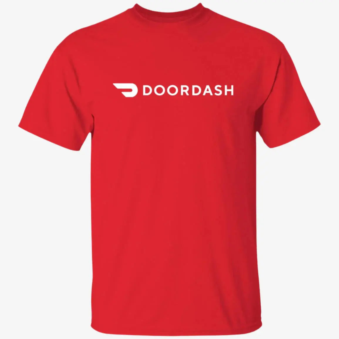 Mens Red Doordash White Logo T Shirt Food Delivery Merch, Front