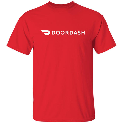 Mens Red Doordash White Logo T Shirt Food Delivery Merch, Front