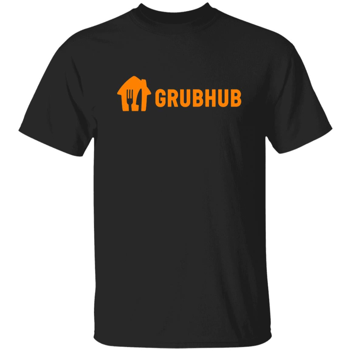 Mens Black Grubhub Orange Logo T Shirt Food Delivery Merch, Front