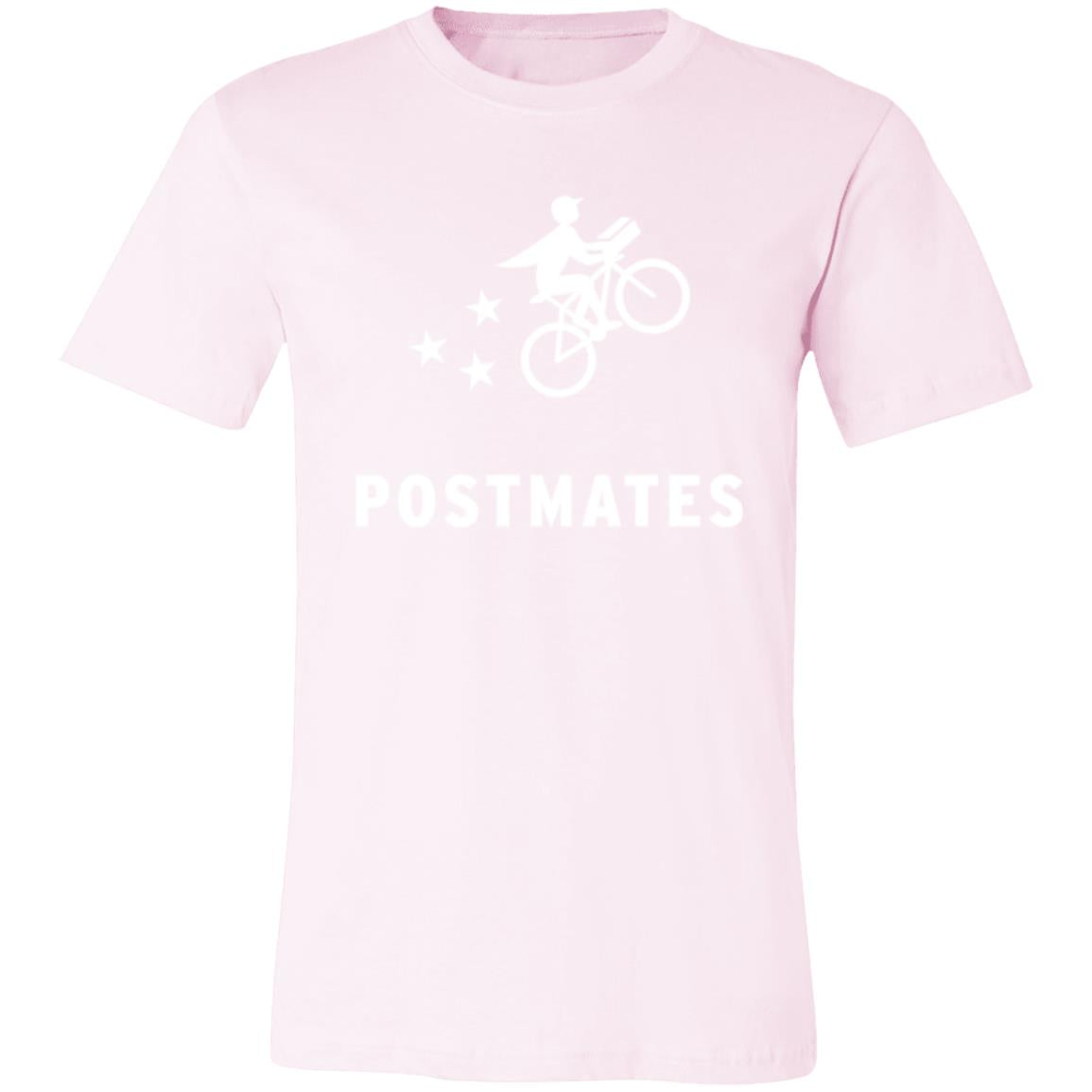 Womens Pink Postmates White Logo T Shirt Food Delivery Merch, Front