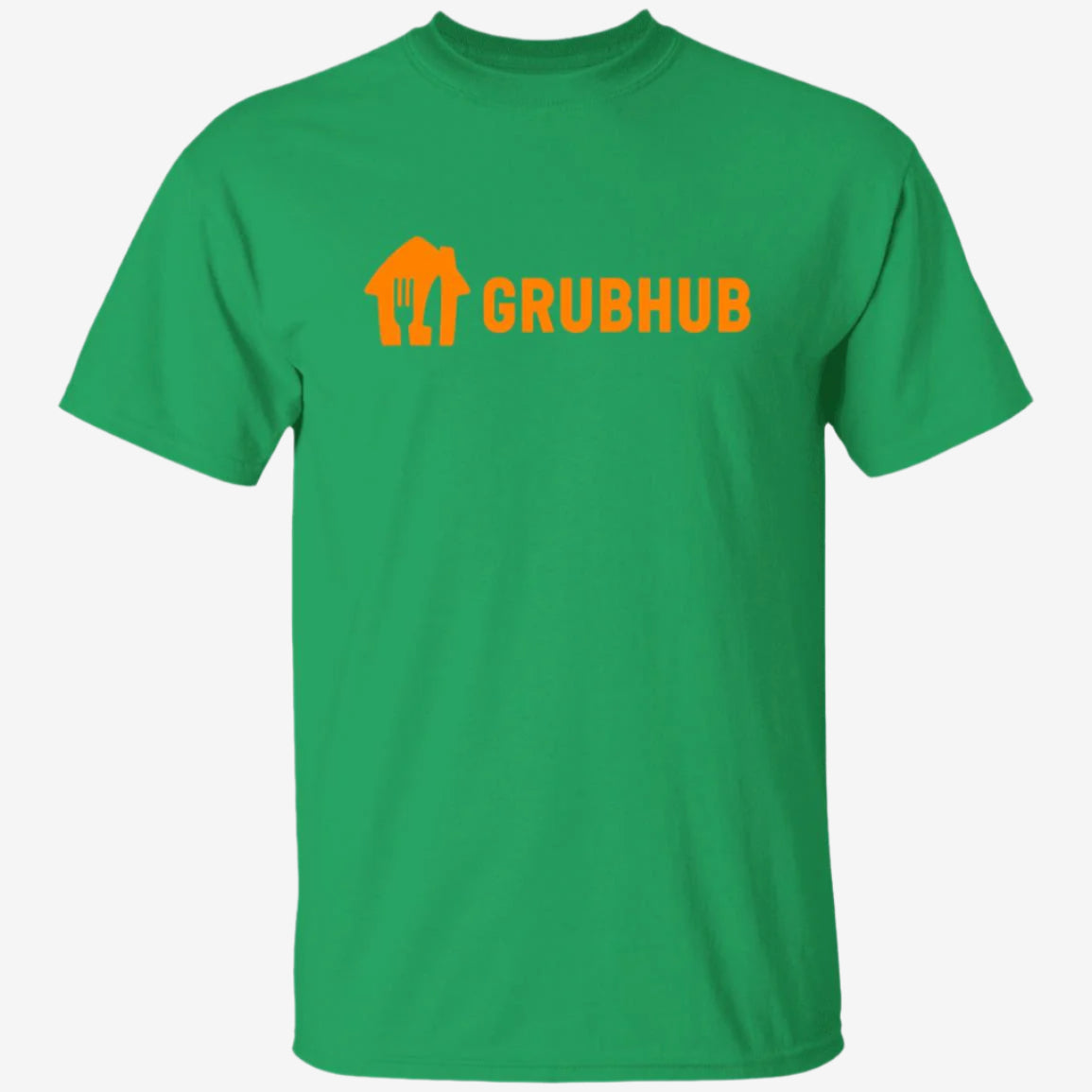 Mens Green Grubhub Orange Logo T Shirt Food Delivery Merch, Front