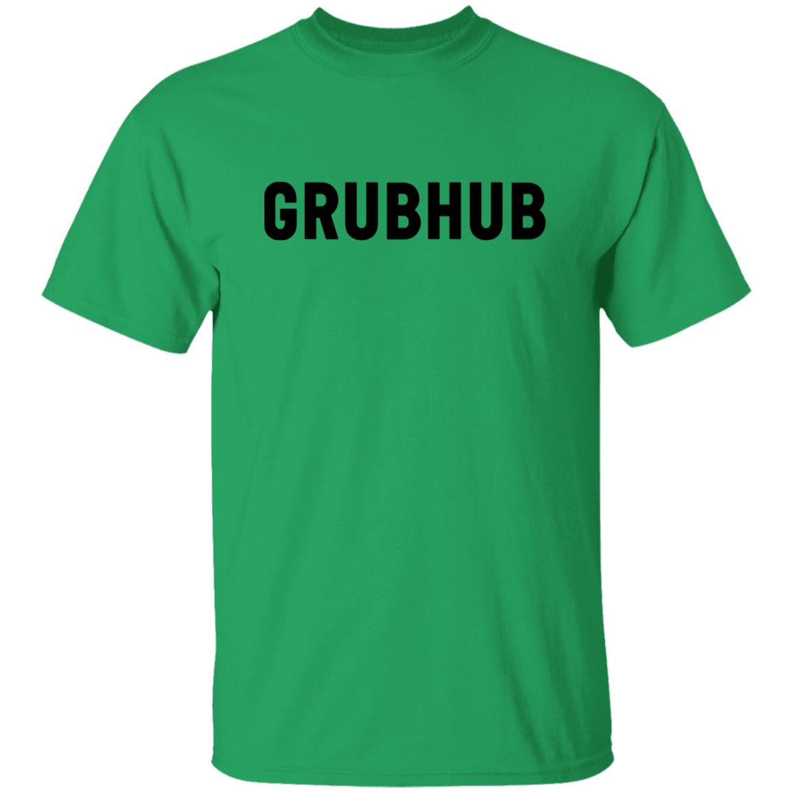 Mens Green Grubhub Black Logo T Shirt Food Delivery Merch, Front
