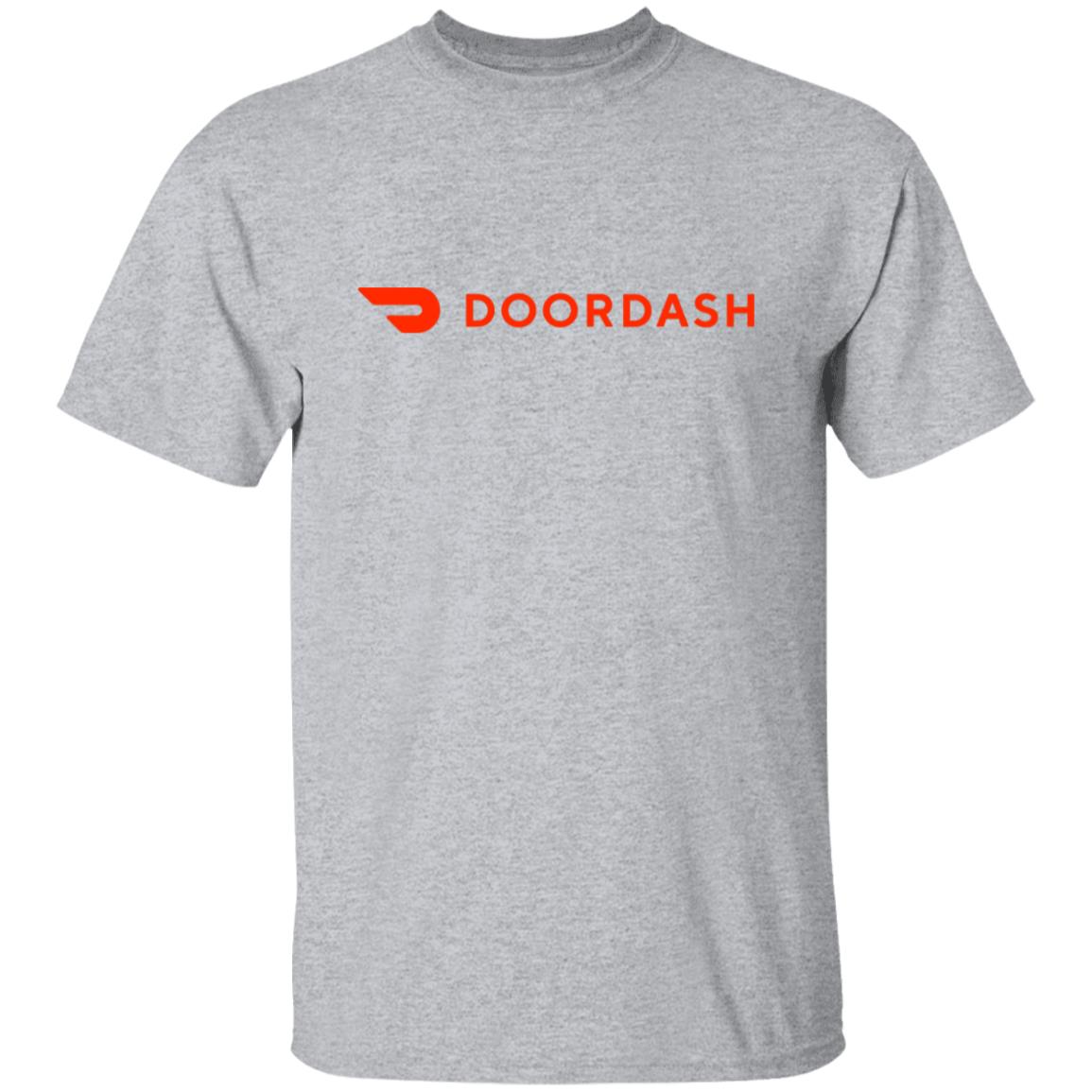 Mens Grey Doordash Red Logo T Shirt Food Delivery Merch, Front