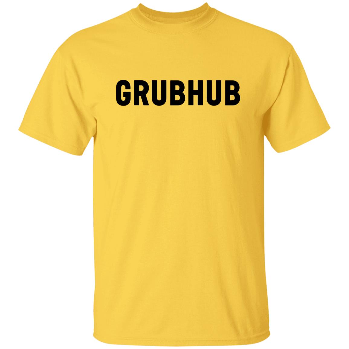 Mens Yellow Grubhub Black Logo T Shirt Food Delivery Merch, Front