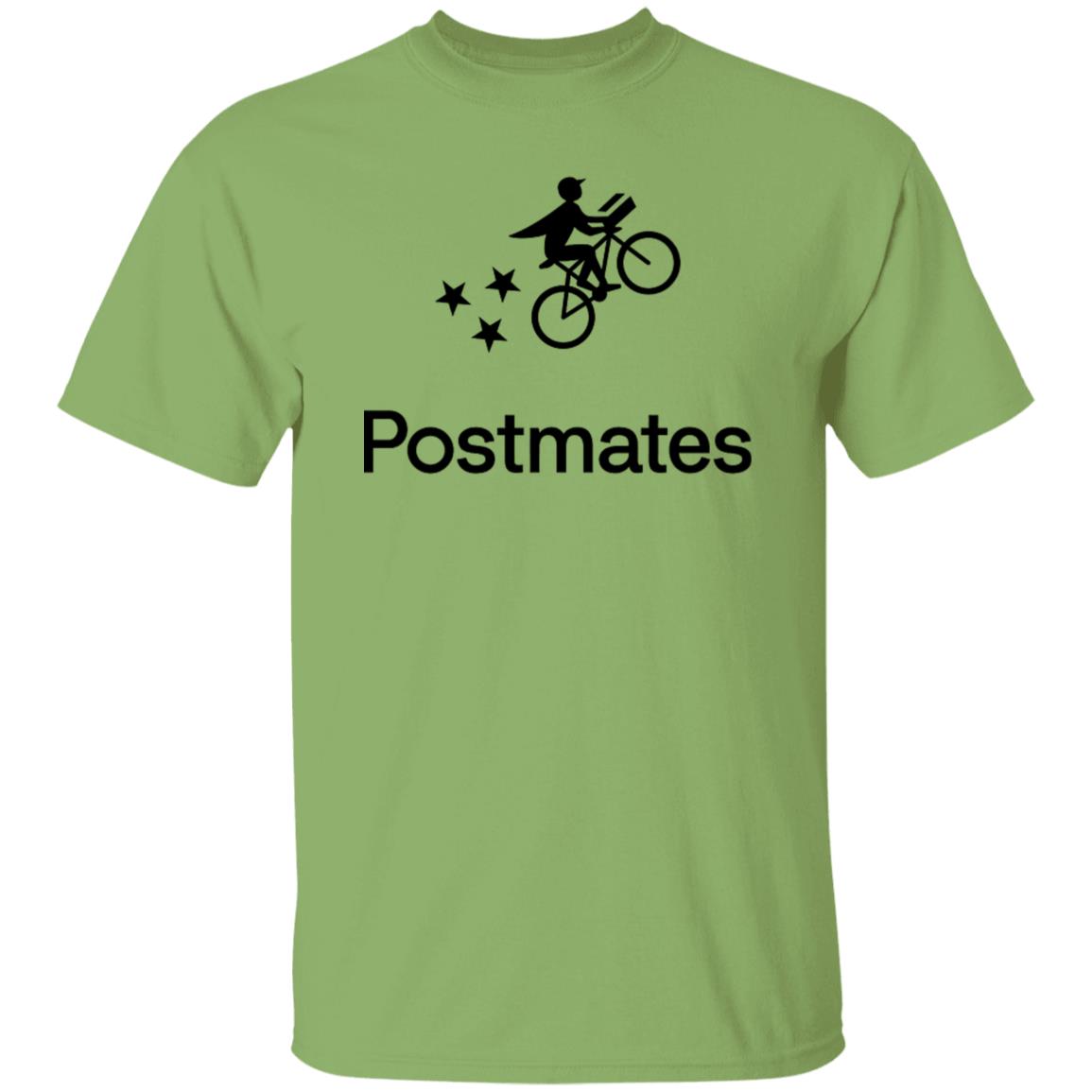 Mens green Postmates Black Logo T Shirt Food Delivery Merch, Front