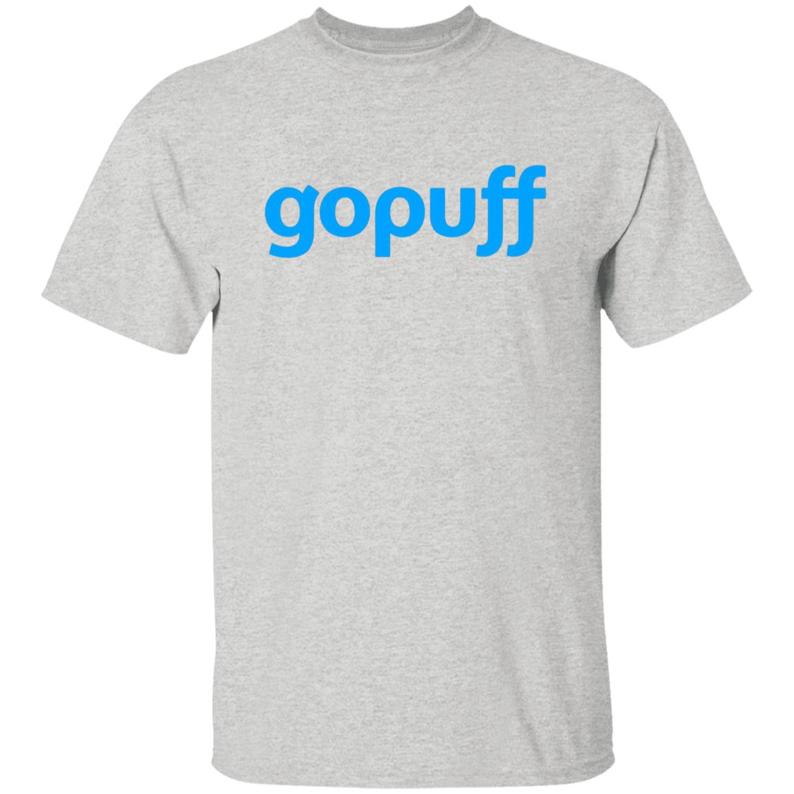 Mens Grey Gopuff Blue Logo T Shirt Food Delivery Merch, Front