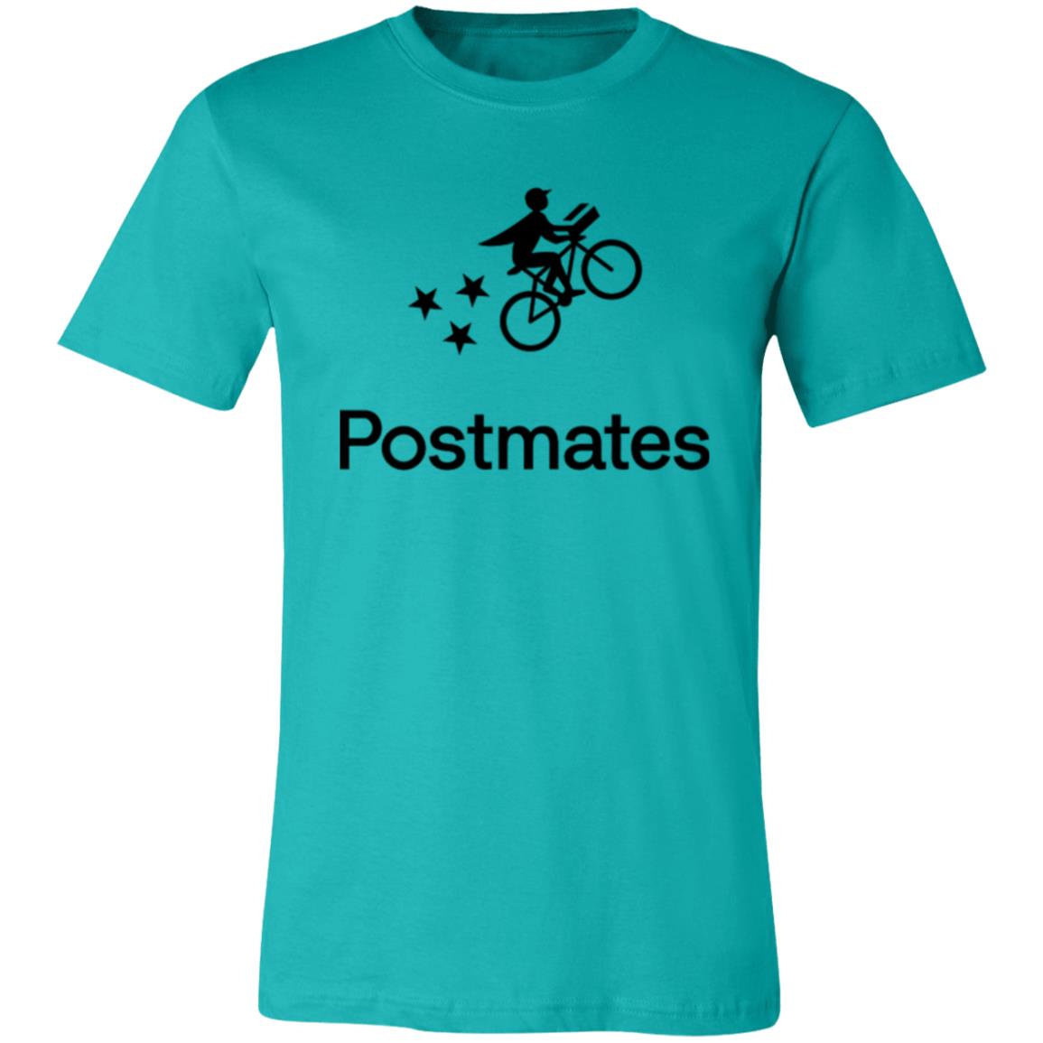 Womens Blue Postmates Black Logo T Shirt Food Delivery Merch, Front