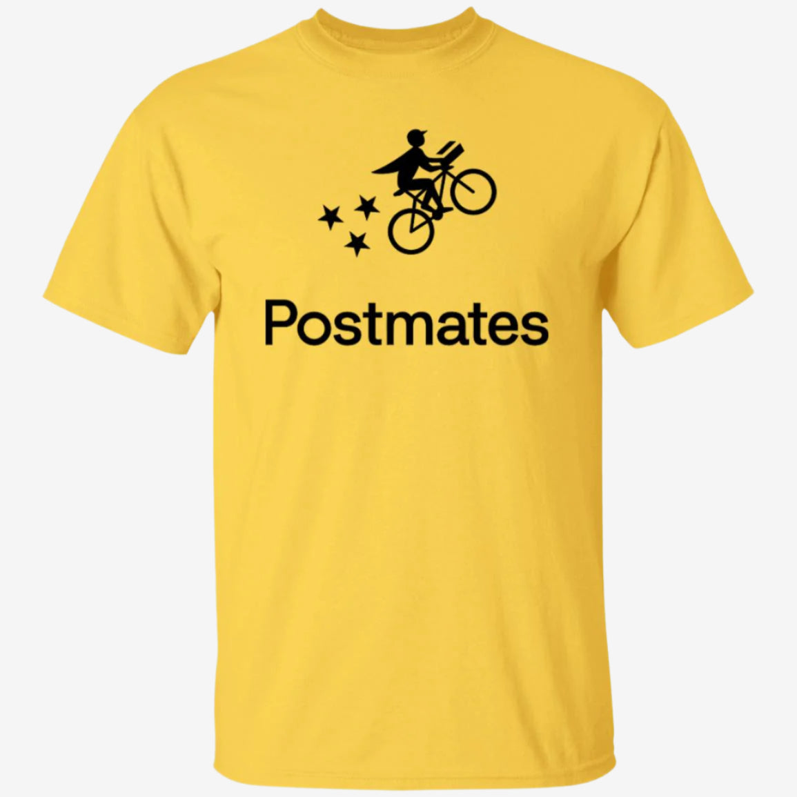 Mens Yellow Postmates Black Logo T Shirt Food Delivery Merch, Front