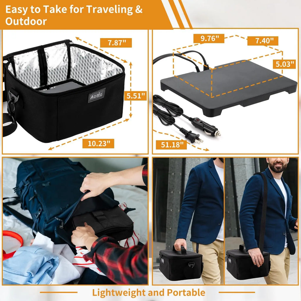 Aotto Portable Oven, Electric Lunch Box Food Heater - 12V/24V/110V 3-in-1 Car Food Warmer - Mini Personal Microwave Heated Lunch Box Warmer for Car, Truck, Travel, Office & Home Use - Black (Not For Purchase) Amazon Only!