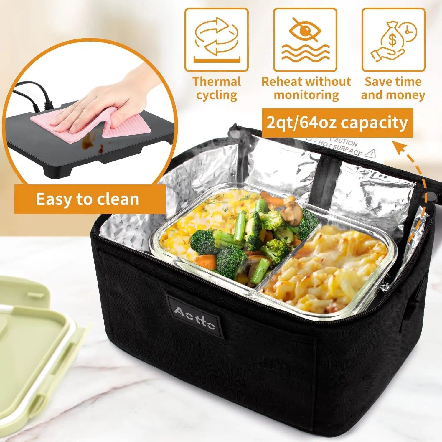 Aotto Portable Oven, Electric Lunch Box Food Heater - 12V/24V/110V 3-in-1 Car Food Warmer - Mini Personal Microwave Heated Lunch Box Warmer for Car, Truck, Travel, Office & Home Use - Black (Not For Purchase) Amazon Only!