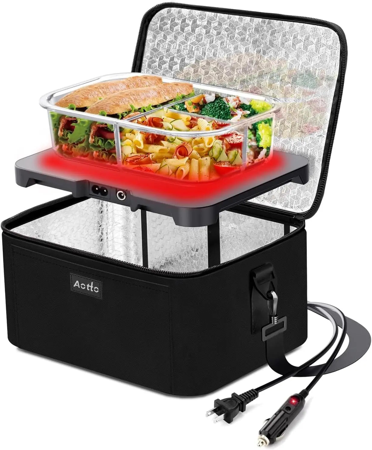 Aotto Portable Oven, Electric Lunch Box Food Heater - 12V/24V/110V 3-in-1 Car Food Warmer - Mini Personal Microwave Heated Lunch Box Warmer for Car, Truck, Travel, Office & Home Use - Black (Not For Purchase) Amazon Only!